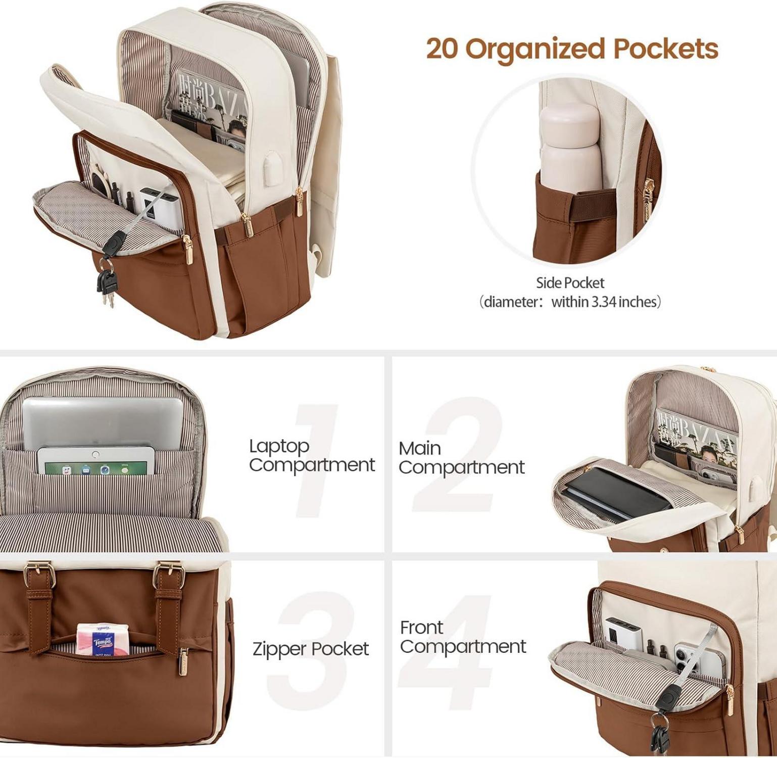 LOVEVOOK Damen Rucksack Braun 15,6 Zoll Laptop Wasserdicht