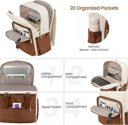 LOVEVOOK Damen Rucksack Braun 15,6 Zoll Laptop Wasserdicht