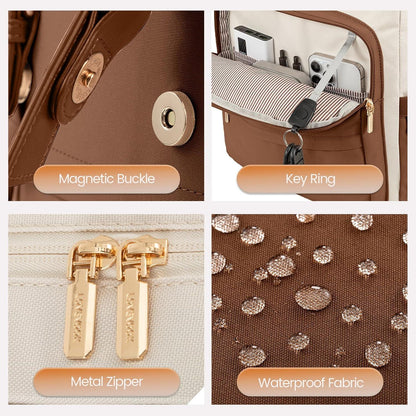 LOVEVOOK Rucksack Damen Braun wasserdicht 15,6 Zoll Laptop Daypack Arbeitsrucksack