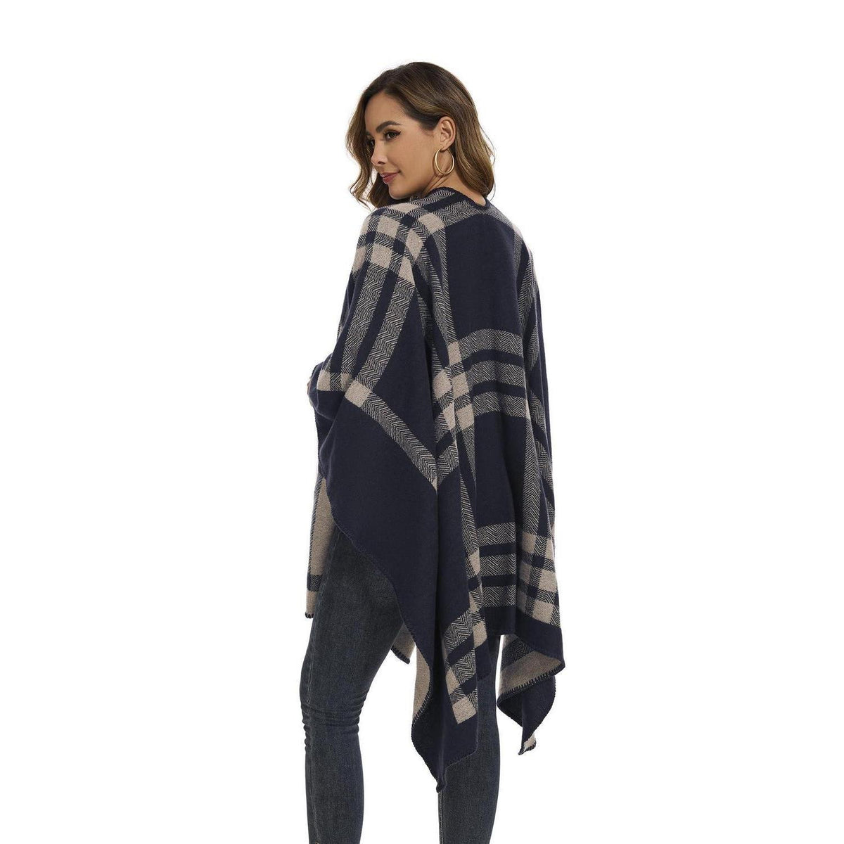 Strickcape Damen Elegant Offen Poncho Schal Decke Cardigan Mantel