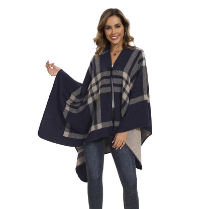 Strickcape Damen Elegant Offen Poncho Schal Decke Cardigan Mantel
