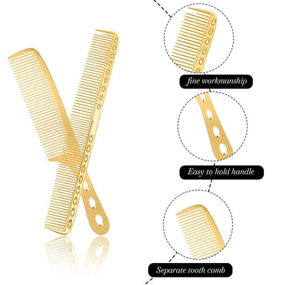 2er Set Profi Friseurkämme aus Gold-Aluminium - Antistatischer Carbon Haarschneidekamm