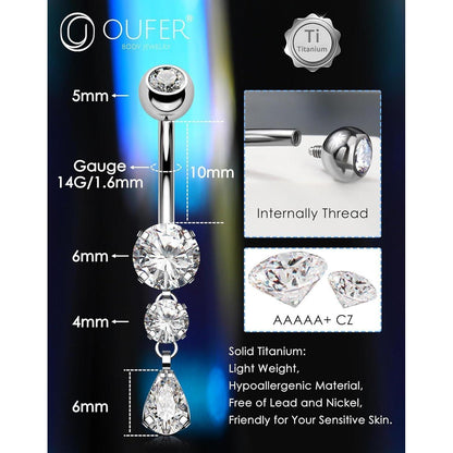 OUFER Bauchnabelpiercing Titan 14G 10mm mit Tropfenanhänger
