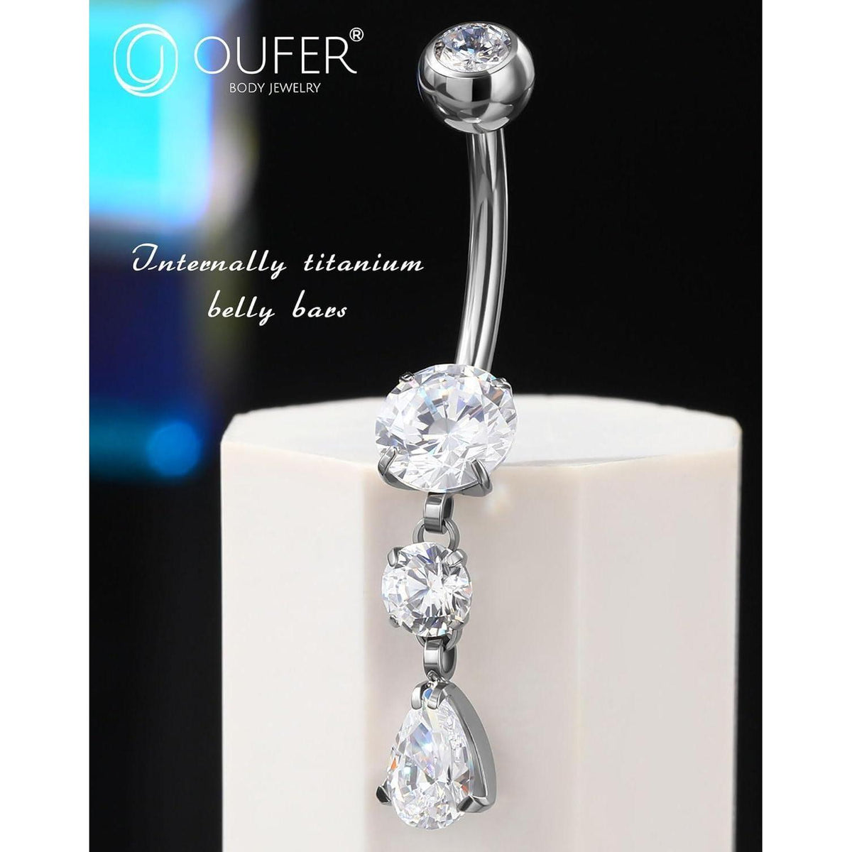 OUFER Bauchnabelpiercing Titan 14G 10mm mit Tropfenanhänger