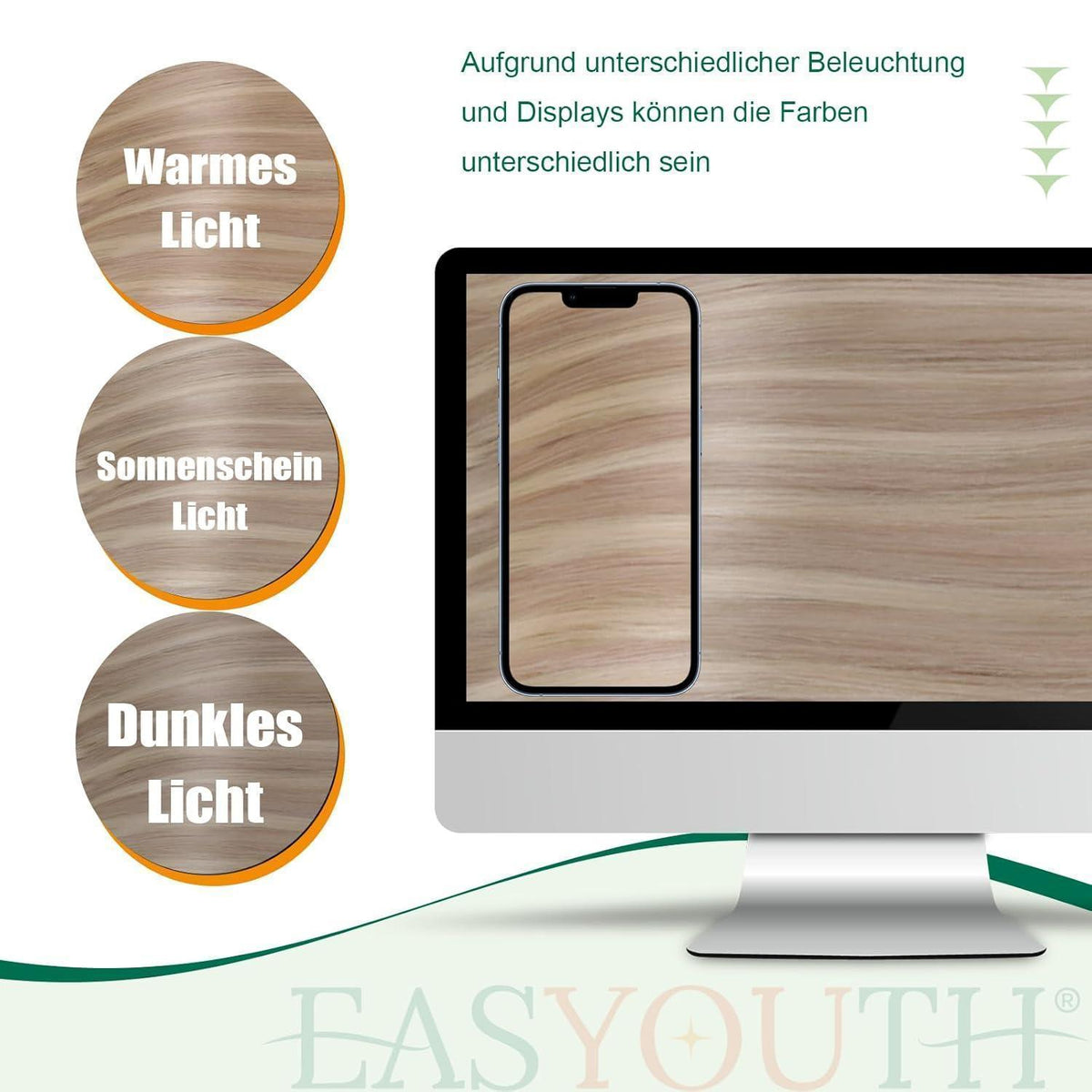 Echthaar Pferdeschwanz Extension Aschblond Mix Gelb Blond 40cm