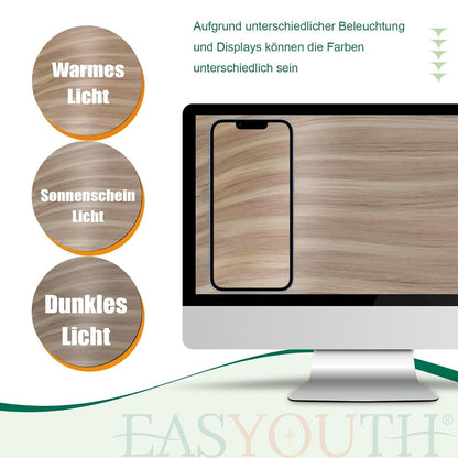 Echthaar Pferdeschwanz Extension Aschblond Mix Gelb Blond 40cm
