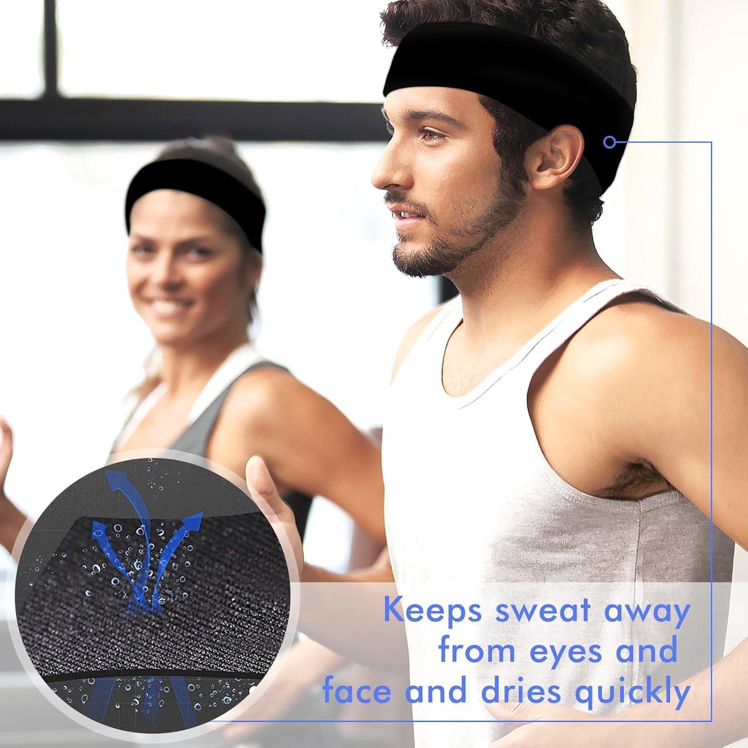 3er Pack Schwarze Haarbänder für Damen - Breite Sport Stirnbänder