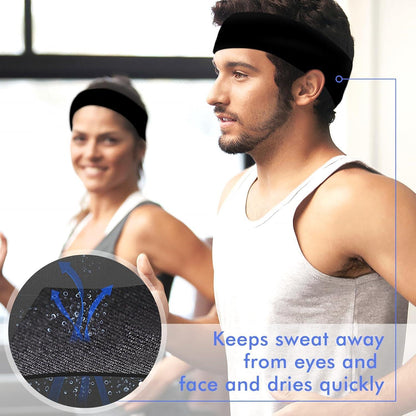 3er Pack Schwarze Haarbänder für Damen - Breite Sport Stirnbänder