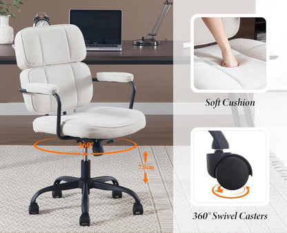 Ergonomischer Schreibtischstuhl Bürostuhl Chenille Beige 360° Drehstuhl