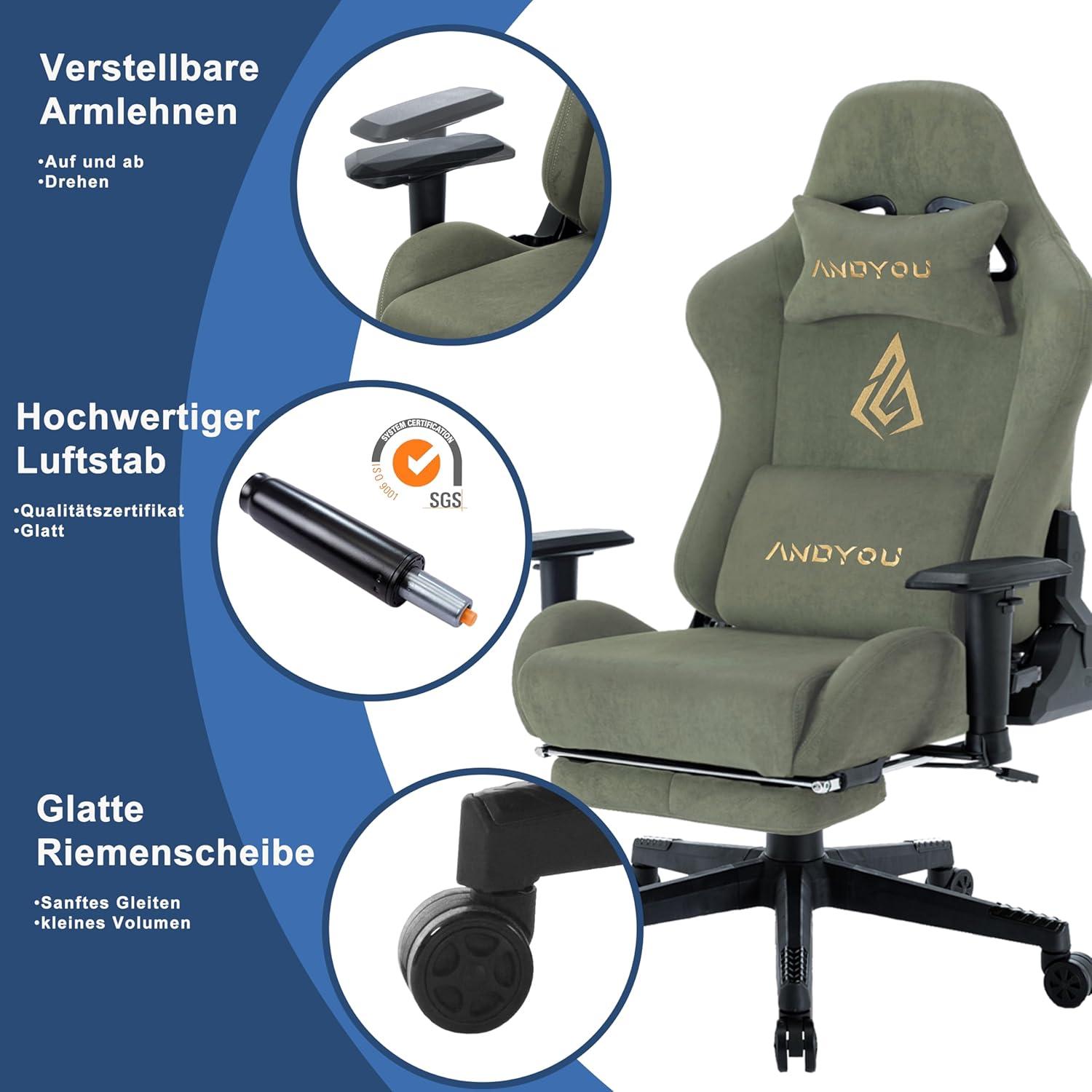 Ergonomischer Gaming Stuhl mit Fußstütze und 150 kg