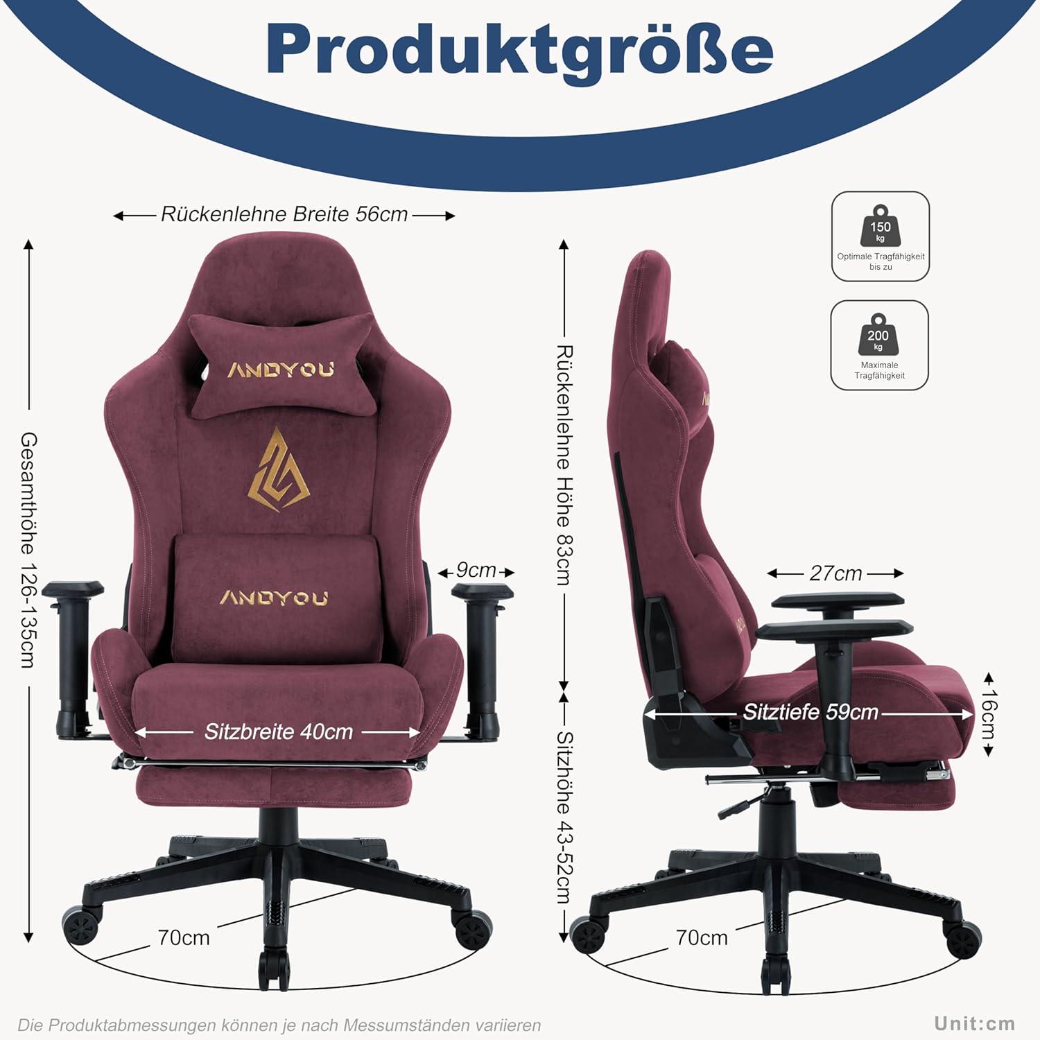 Ergonomischer Gaming Stuhl mit Fußstütze Rot