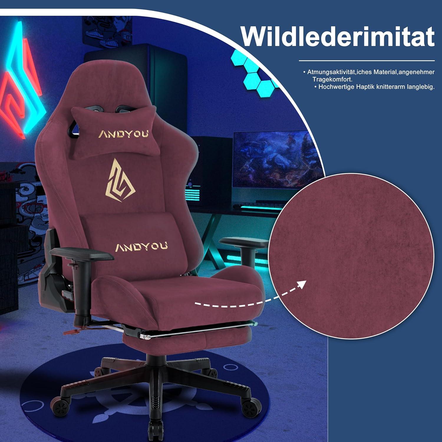 Andyou Gaming Stuhl mit Fußstütze, Ergonomischer PC Stuhl Rot