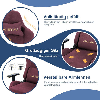 Andyou Gaming Stuhl Ergonomischer PC Bürostuhl Fußstütze Lendenkissen Rot