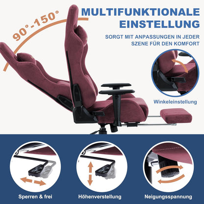 Andyou Gaming Stuhl mit Fußstütze, Ergonomischer PC Stuhl Rot