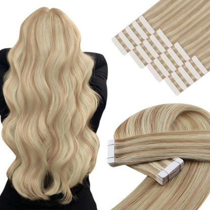 Echthaar Tape Extensions Blond Aschblond Platinblond 40cm