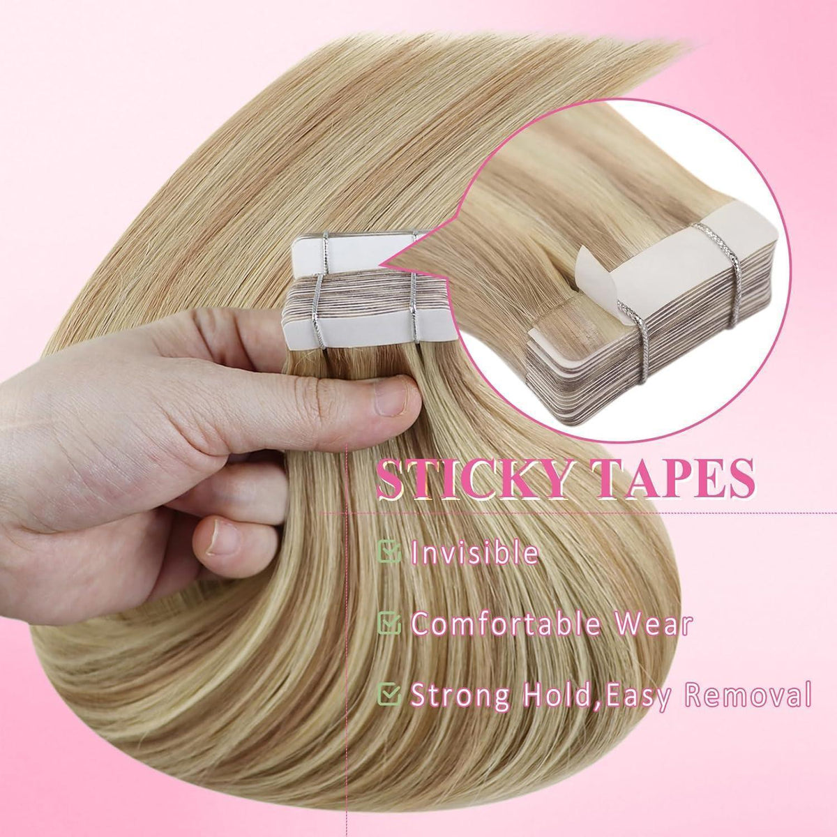 Echthaar Tape Extensions Blond Aschblond Platinblond 40cm