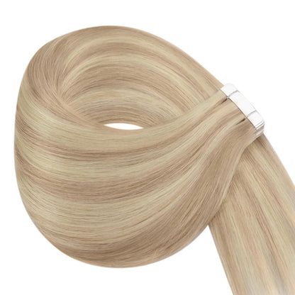 Echthaar Tape Extensions Blond Aschblond Platinblond 40cm