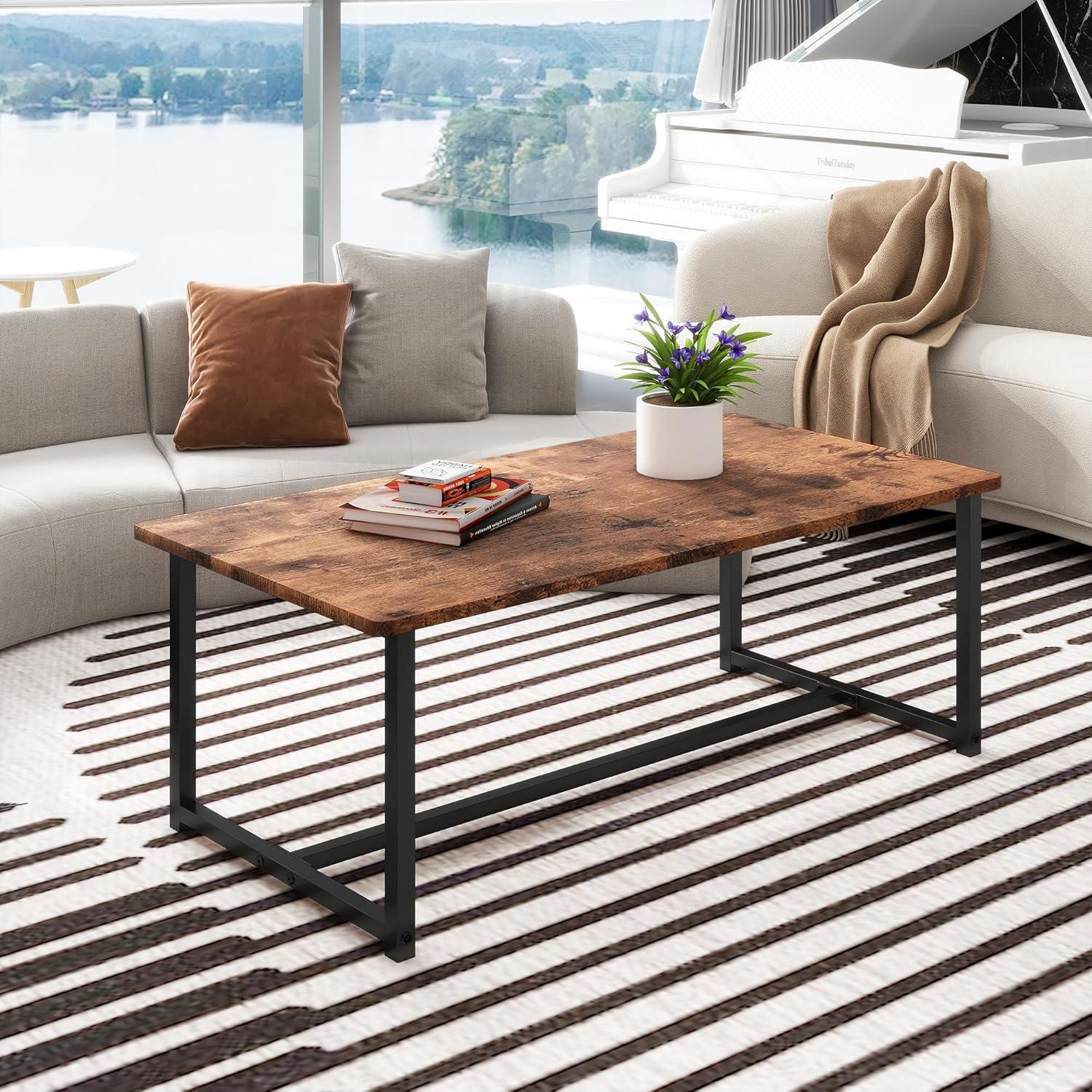 HAHRIR Vintage Couchtisch 90x45x42cm Metallgestell Braun