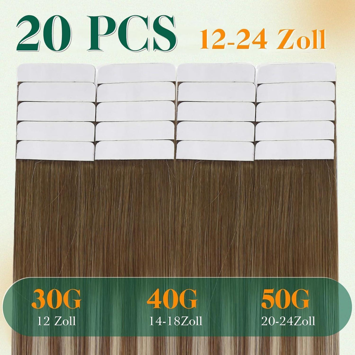 Echthaar Tape Extensions Blond Ombre 50cm