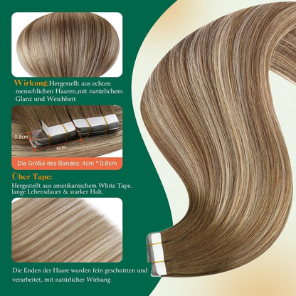 Echthaar Tape Extensions Blond Ombre 50cm