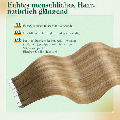 Echthaar Tape-in Extensions 60cm Blond Balayage Ombre
