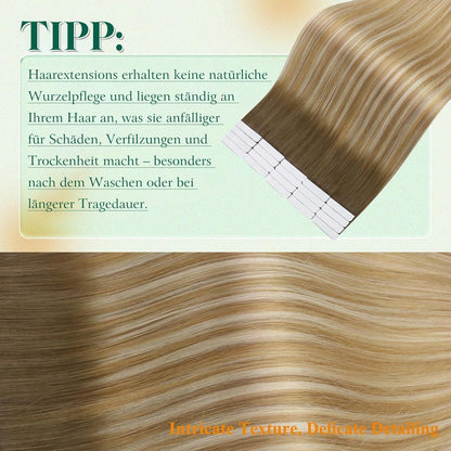 Echthaar Tape-in Extensions 60cm Blond Balayage Ombre