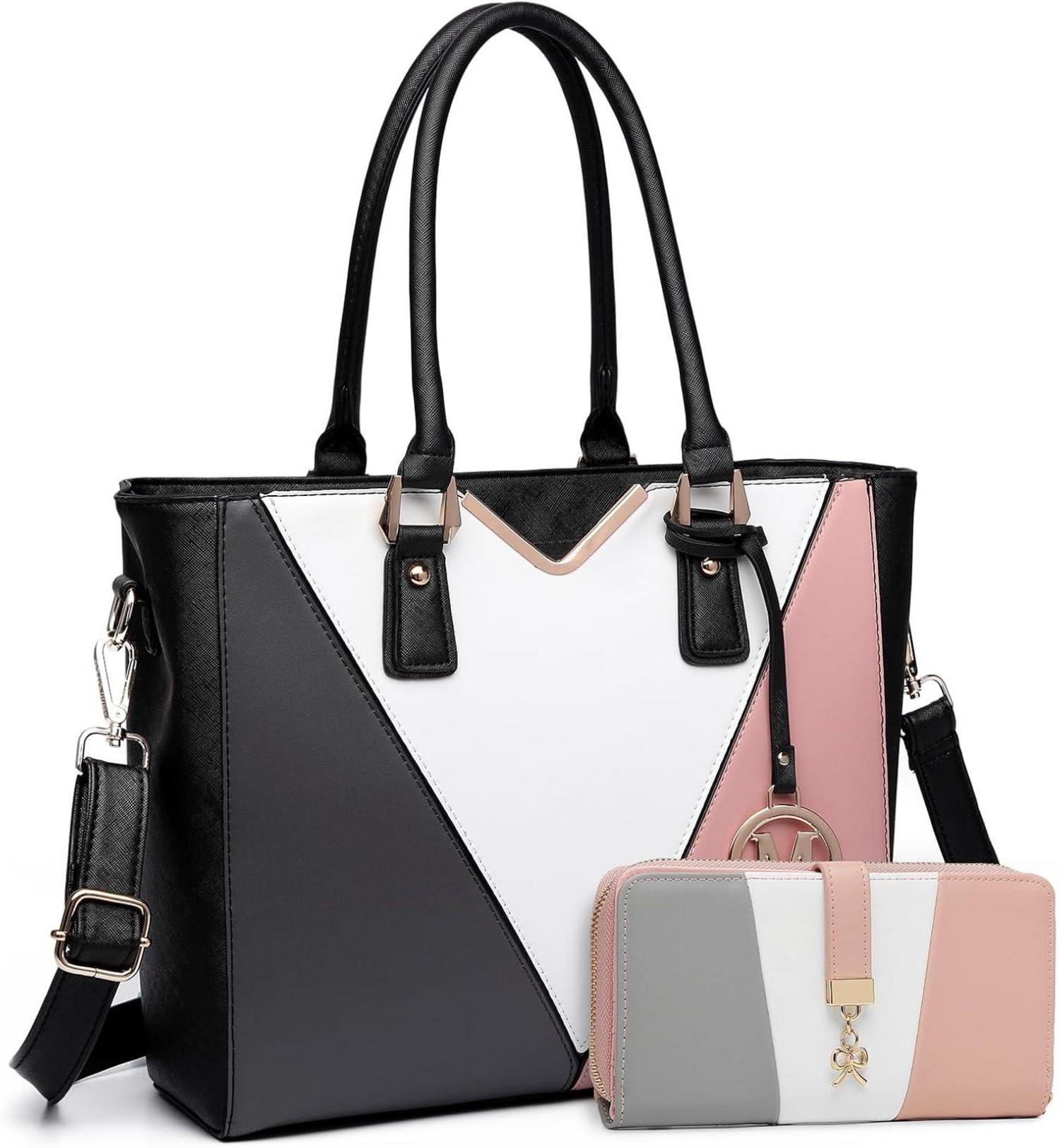 Damen Handtasche V-förmiges Design Synthetic Ledertasche Schwarz