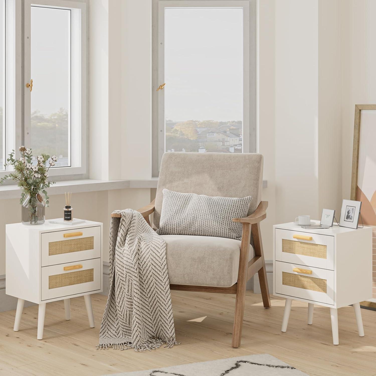 Nachttisch Rattan Beistelltisch Schublade Holz Beine Schlafzimmer