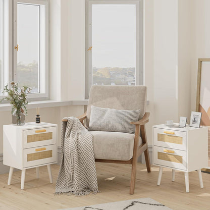 Nachttisch Rattan Beistelltisch Schublade Holz Beine Schlafzimmer