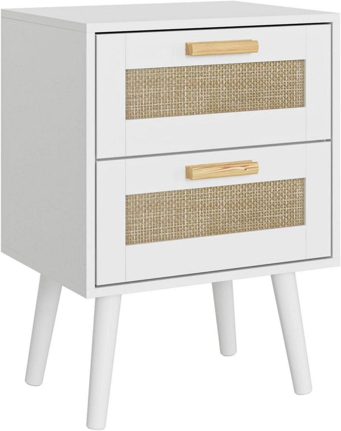 Nachttisch Rattan Beistelltisch Holz Schublade Weiße Nachtkommode