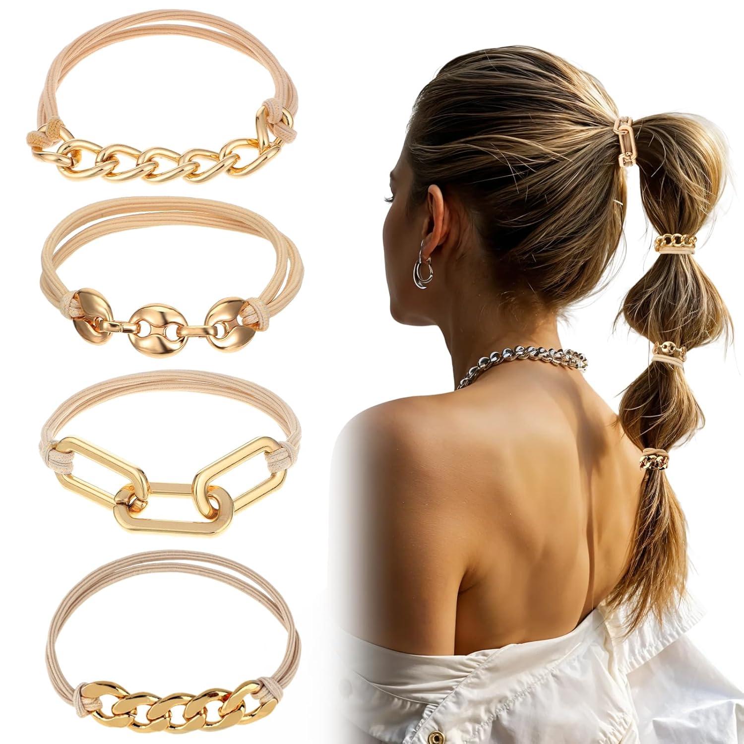 Goldenes Haargummi Armband Metall Elastische Haarbänder perfektes