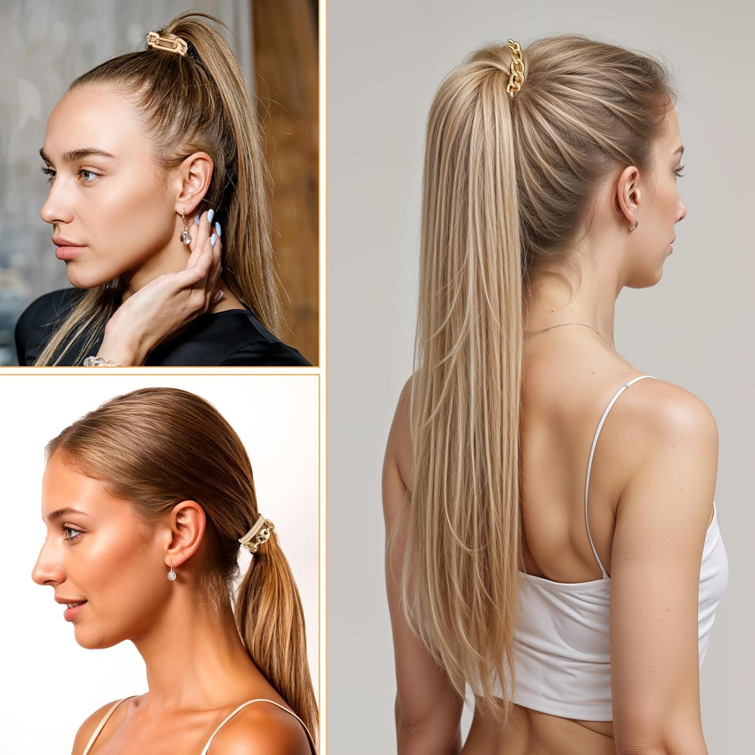 4 Stück Goldenes Haargummi Armband - Elastische Haarbänder