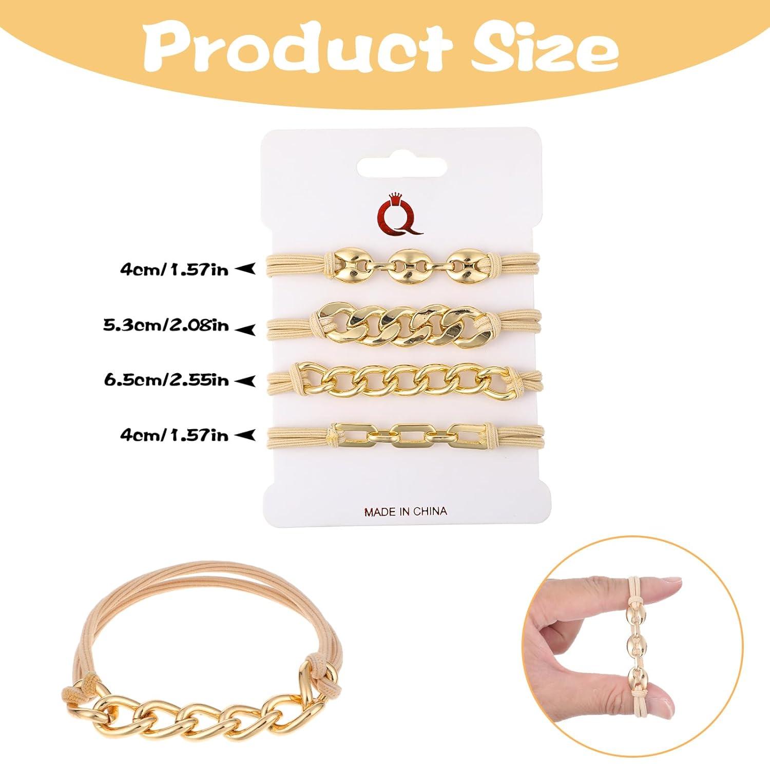 Goldenes Haargummi Armband Set Damen Metall Elastisch Haarband