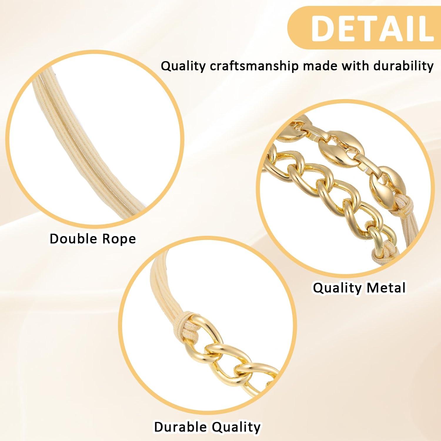 4er Set Goldene Elastische Haargummis aus Metall - Haarbänder für