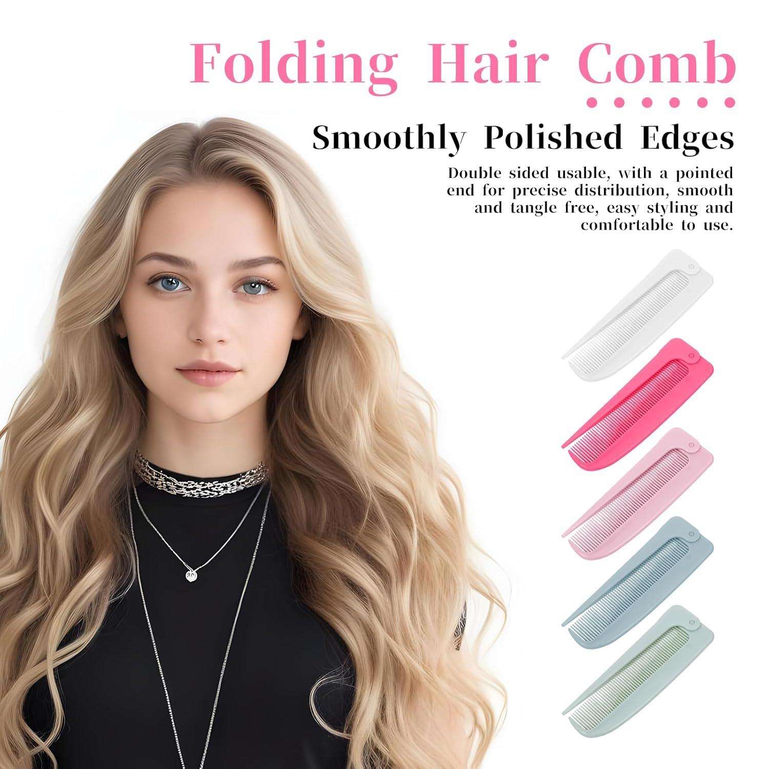 5er Set Faltbarer Kamm Stielkamm Mini Haarbürsten - Haarstyling Frauen Männer
