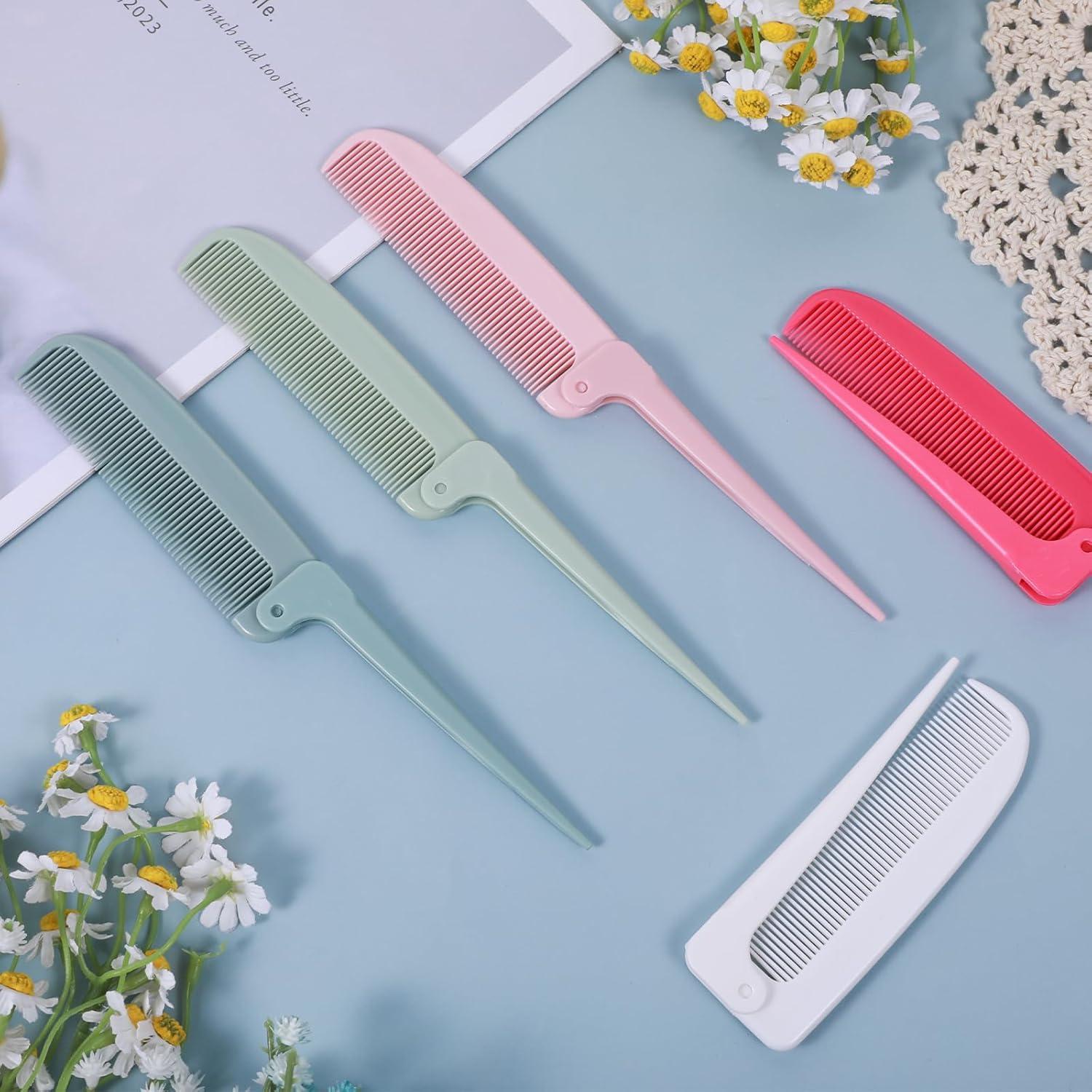 5er Set Faltbarer Kamm Stielkamm Mini Haarbürsten - Haarstyling Frauen Männer