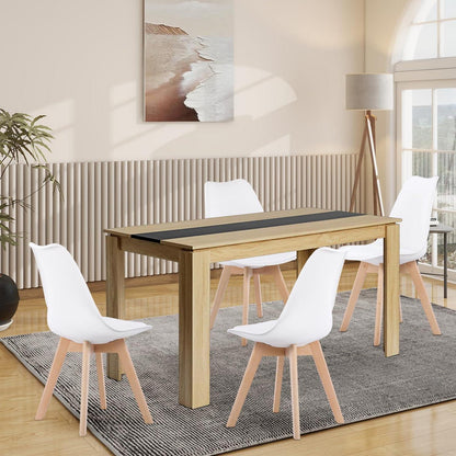 Esszimmergruppe Eiche-Schwarz 140cm mit 4 weißen Stühlen
