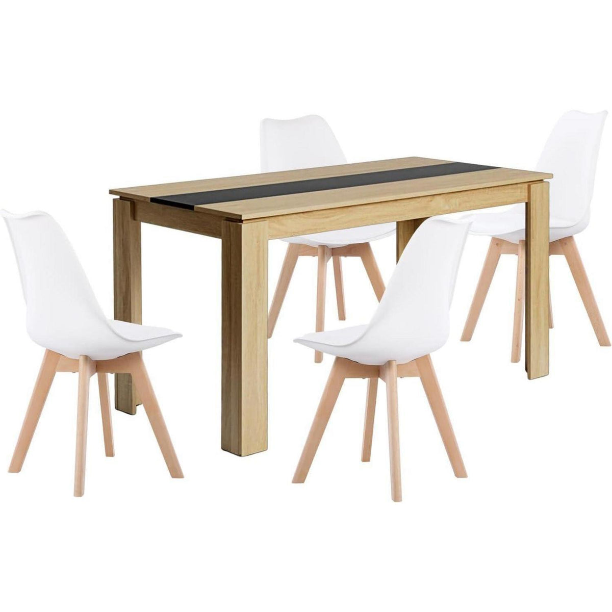 Esszimmergruppe Eiche-Schwarz 140cm mit 4 weißen Stühlen