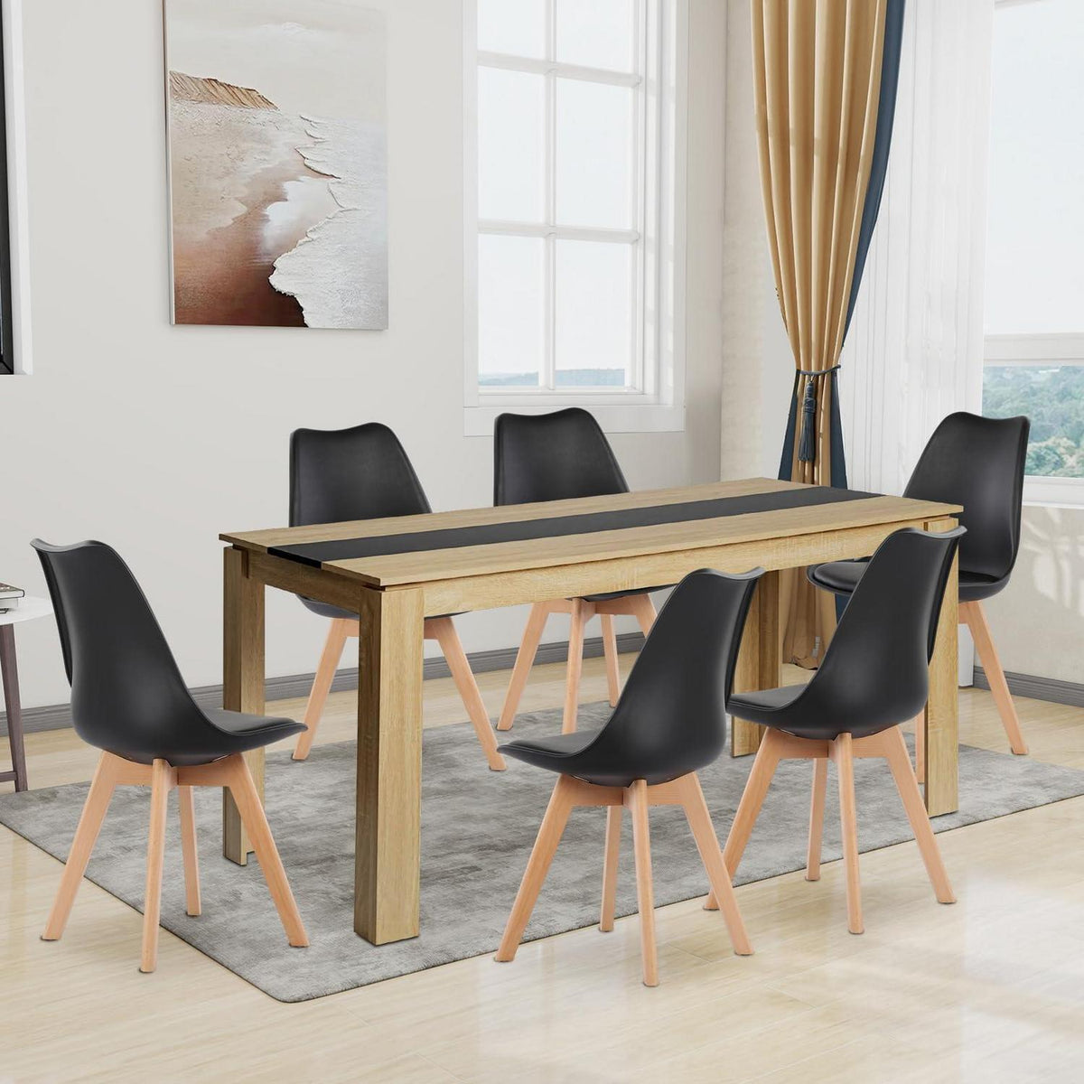 Esszimmergruppe Eiche-Schwarz mit 6 Stühlen (160cm)