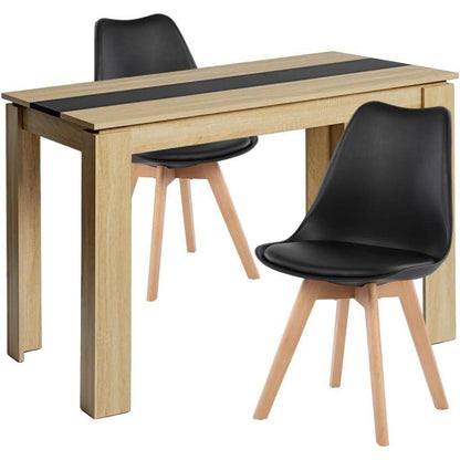Esszimmergruppe Eiche-Schwarz: Tisch 110cm + 2 Stühle