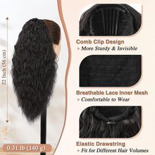 Lockige Ponytail Extension Schwarz Braun 56cm Synthetik