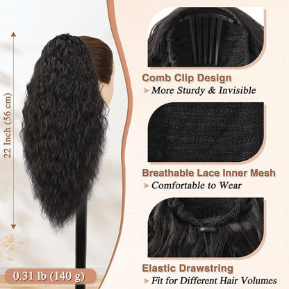 Lockige Ponytail Extension Schwarz Braun 56cm Synthetik