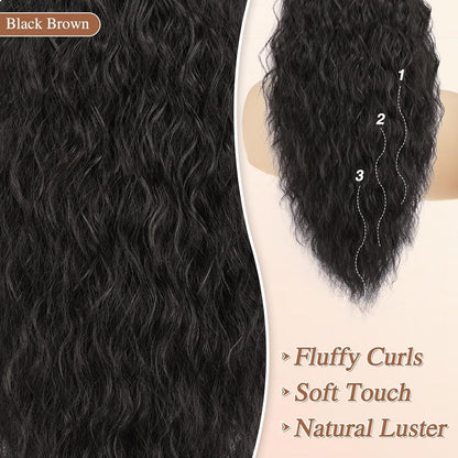 Lockige Ponytail Extension 56cm Schwarz Braun Hitzebeständig