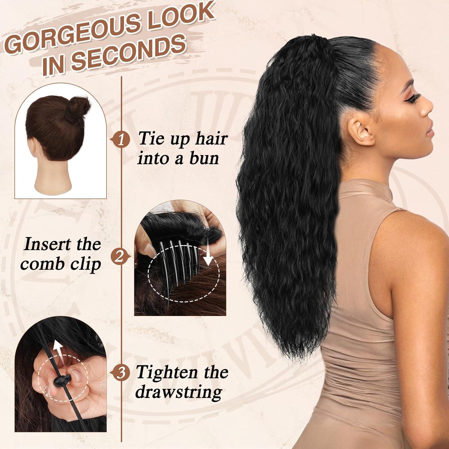 Ponytail Extension 56cm Lockige Wellige Schwarz Braun Hitzebeständig