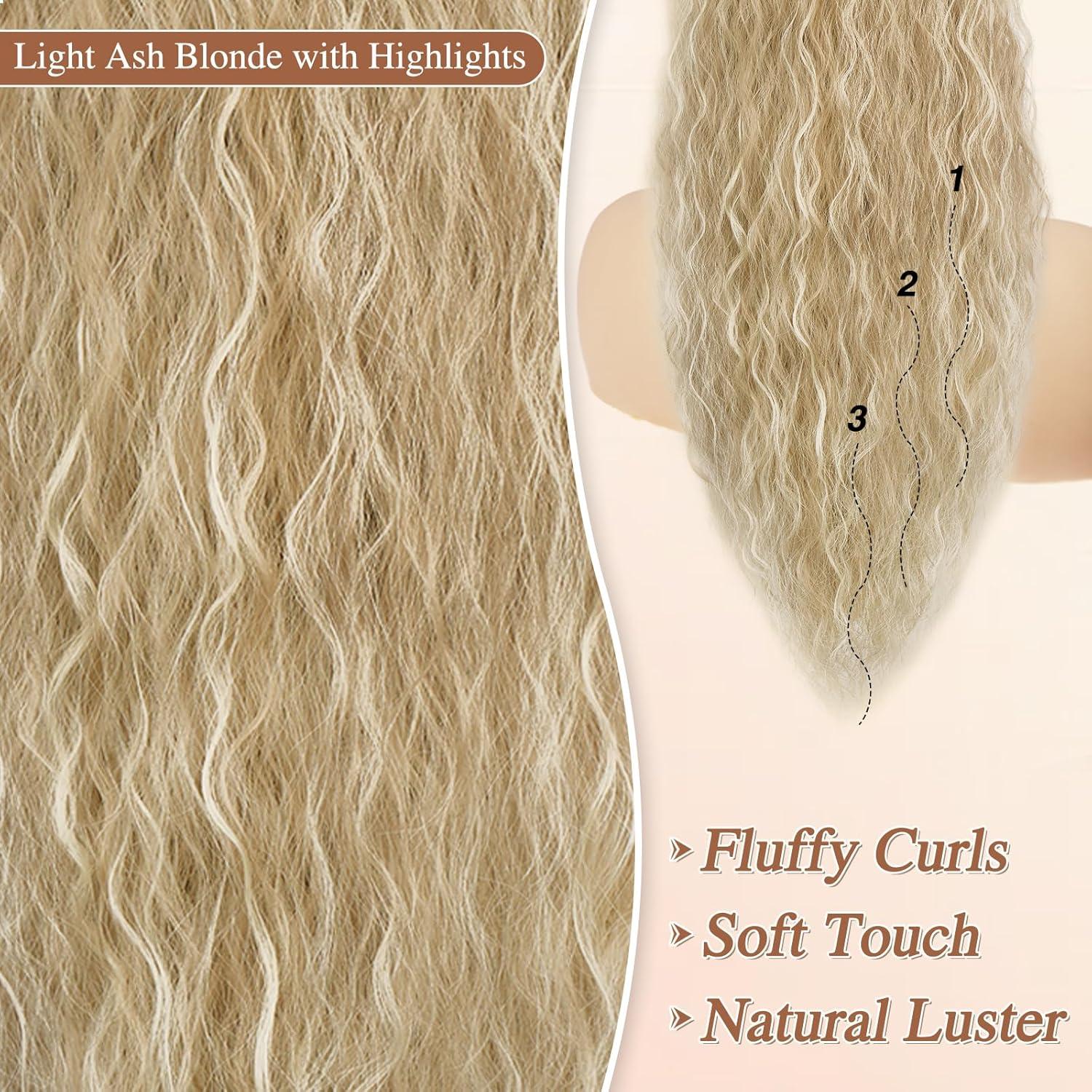 Lockige Pferdeschwanz-Extension mit Kordelzug, 56cm - Hell Aschblond