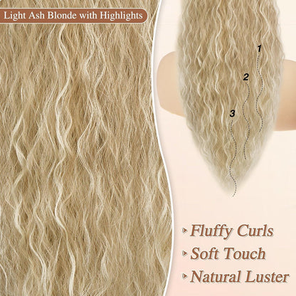 Lockige Pferdeschwanz-Extension mit Kordelzug, 56cm - Hell Aschblond