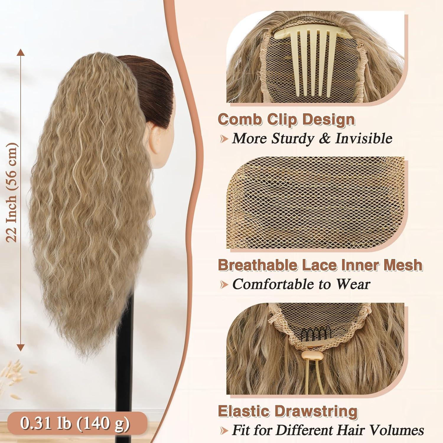 Lockige Pferdeschwanz Haarverlängerung 56cm - Blond