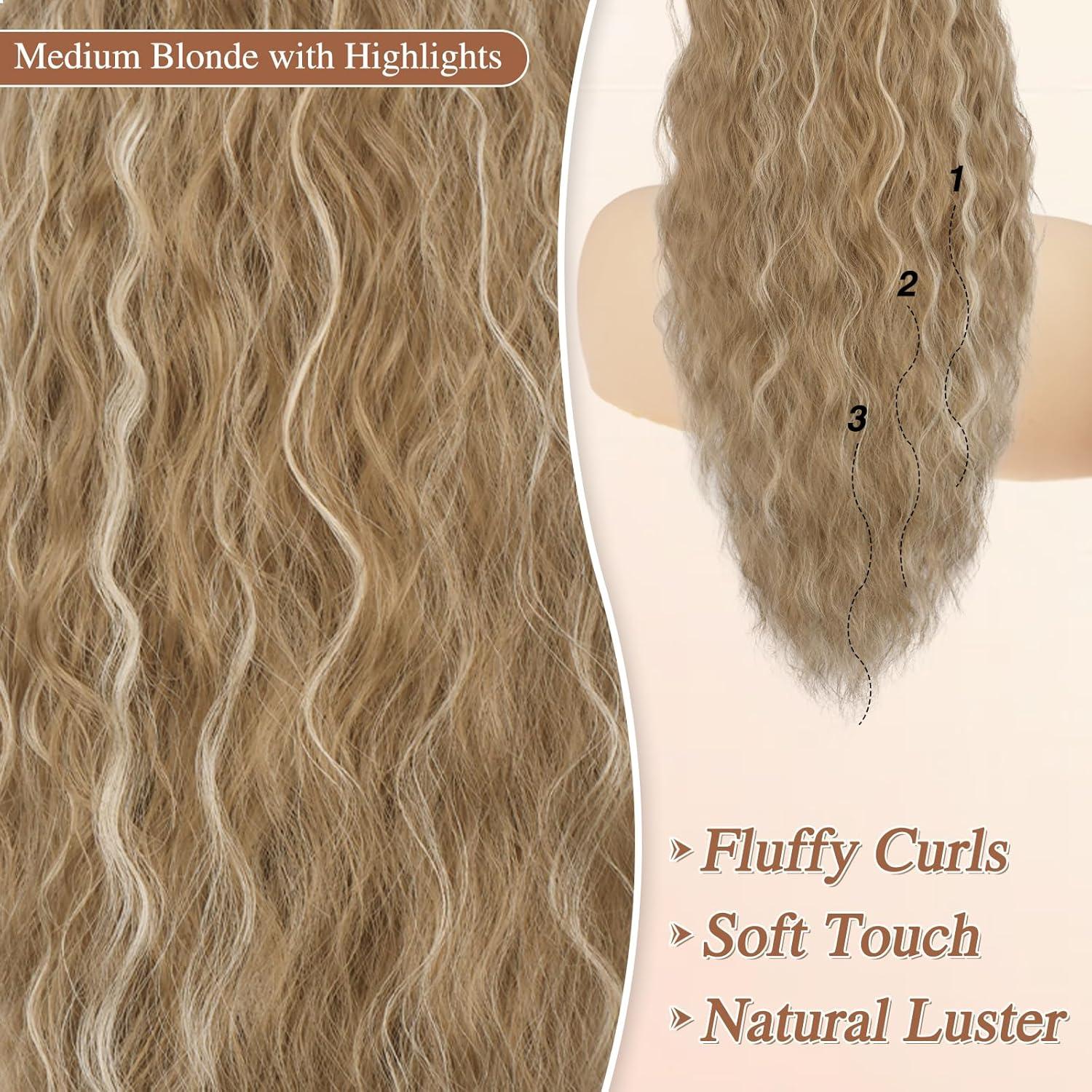 Lockige Wellige 56cm Ponytail Extension mit Kordelzug Blon