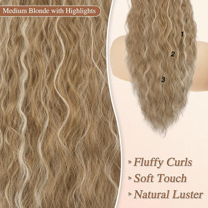 Lockige Wellige 56cm Ponytail Extension mit Kordelzug Blon