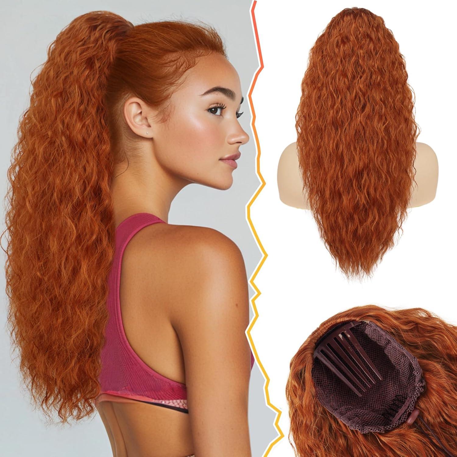Wellige Synthetische Pferdeschwanz Haarverlängerung, 56cm, Kupferrot